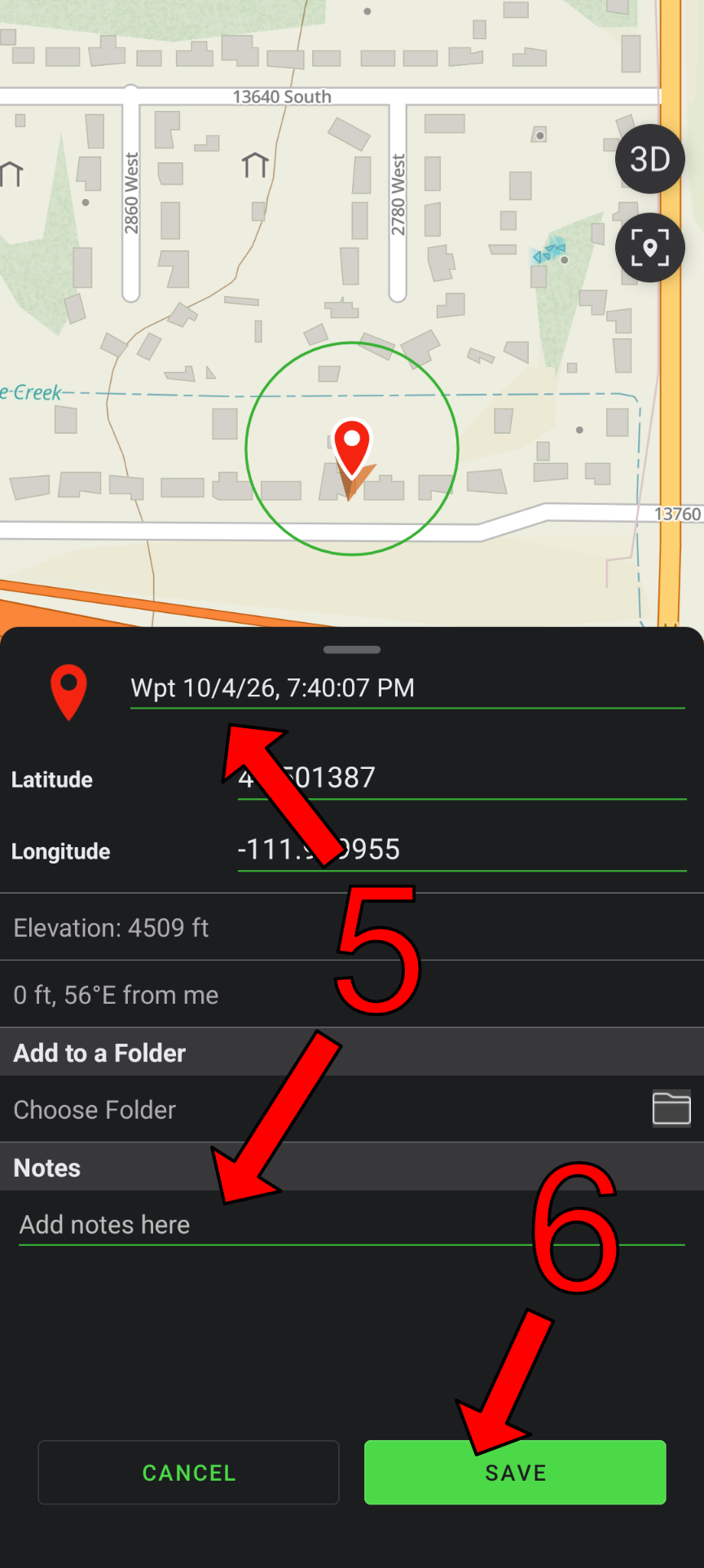 Screenshot of adding a waypoint